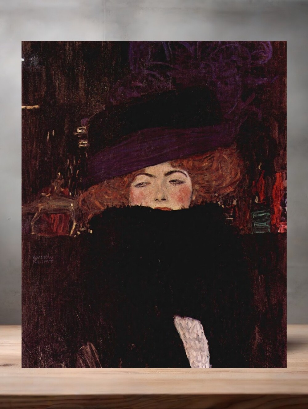 Gustav Klimt Set Of 2 Art Print, Glossy And Matte. Lady With Feather 8.5 X 11"